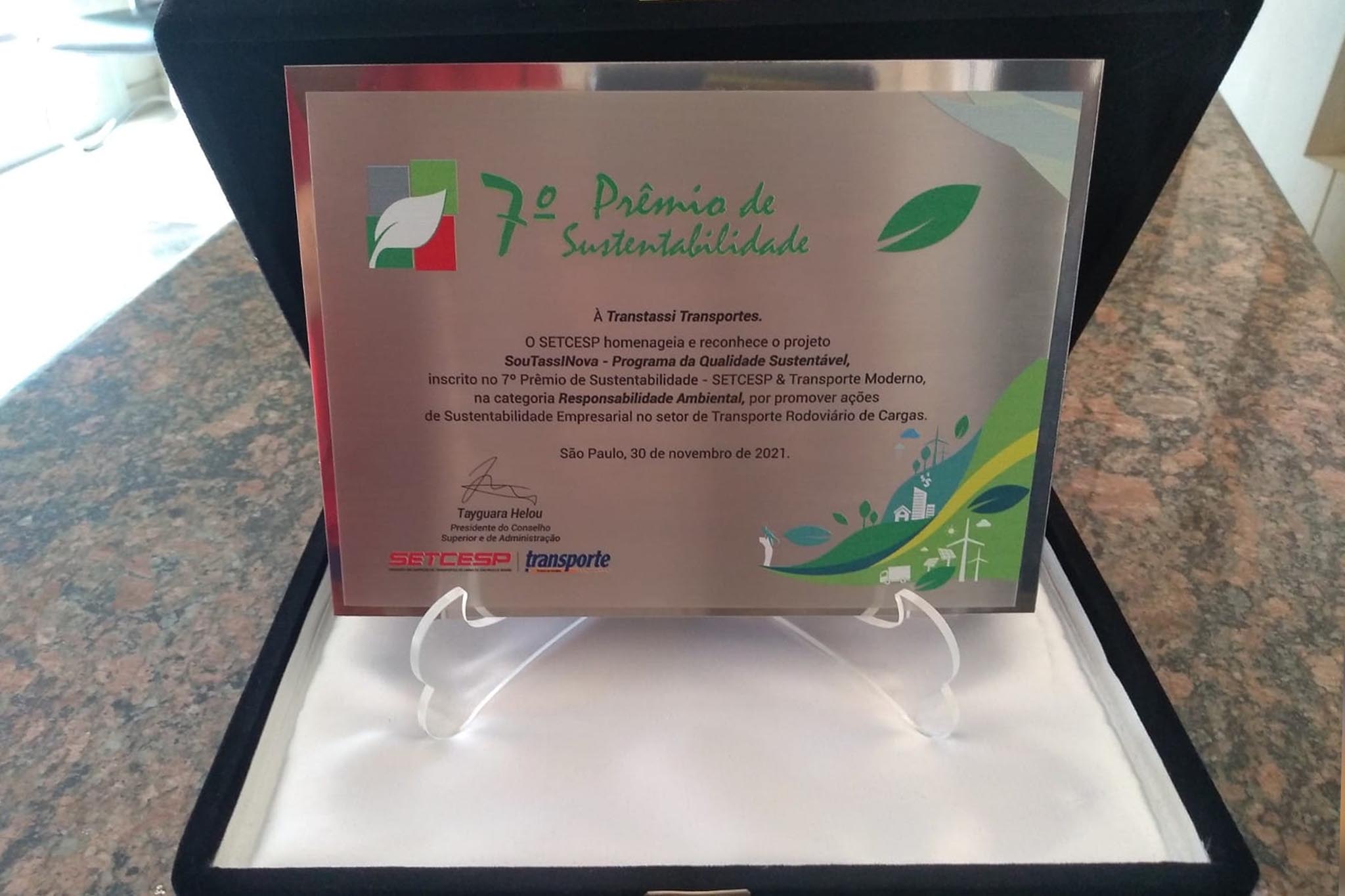 Fomos homenageados no 7º Prêmio de Sustentabilidade SETCESP